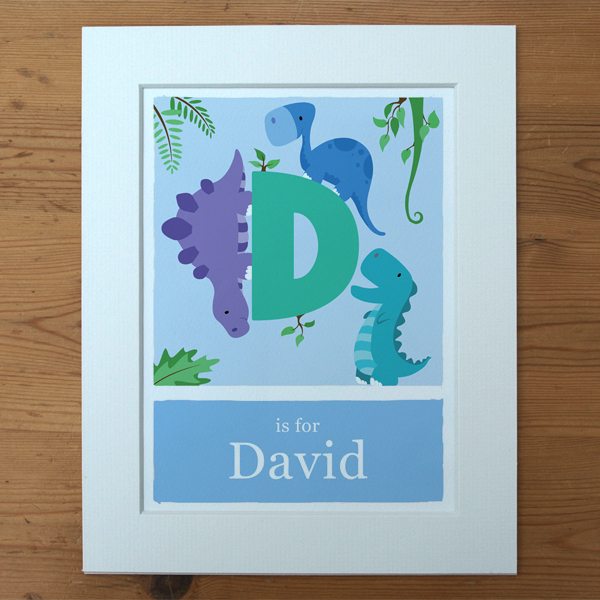 blue personalised dinosaur print