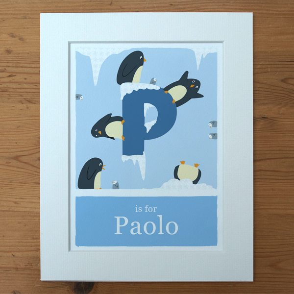 blue personalised penguin print