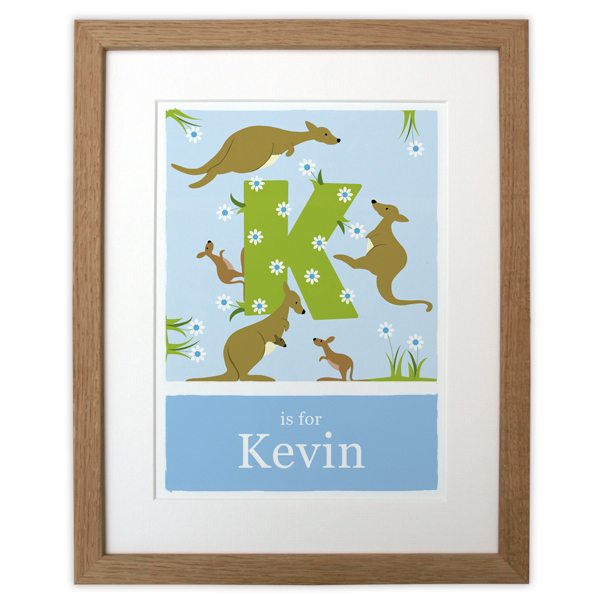 personalised-kangaroo-alphabet-print-blue-with-wood-frame