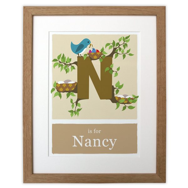 personalised-nest-alphabet-print-beige-with-wood-frame