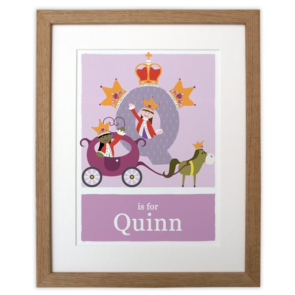 personalised-queen-alphabet-print-pink-with-wood-frame