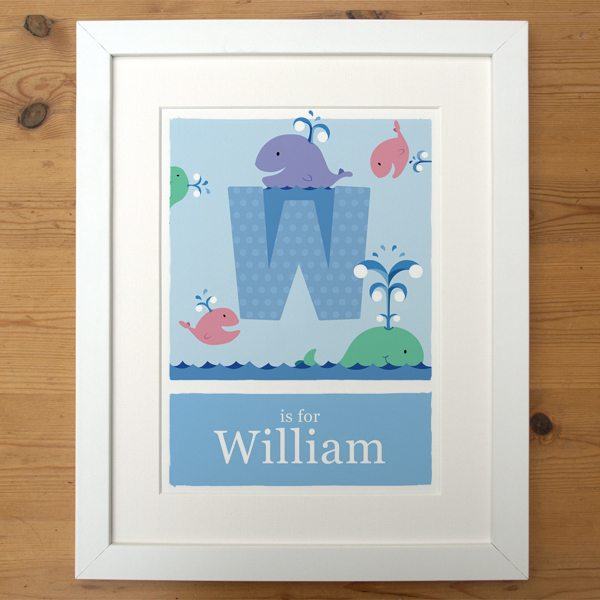 personalised-whale-alphabet-print-blue-with-white-frame