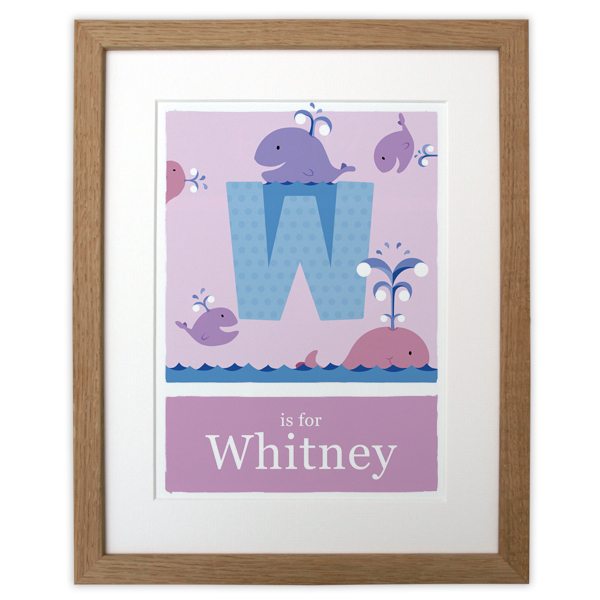 personalised-whale-alphabet-print-pink-with-wood-frame