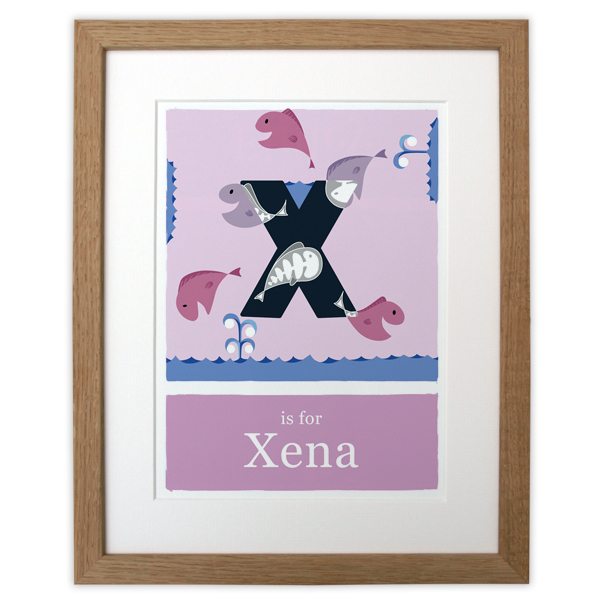 personalised-x-ray-alphabet-print-pink-with-wood-frame