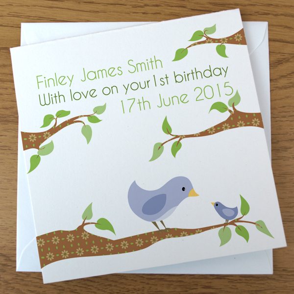 first birthday card in blue