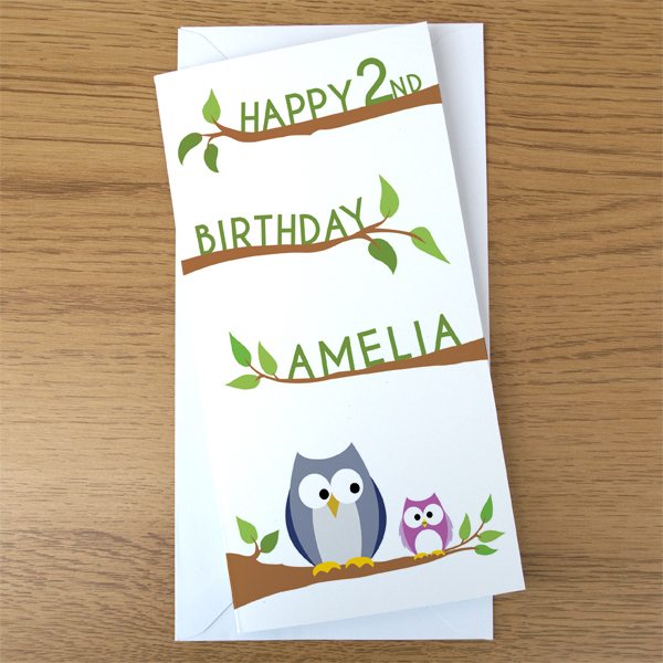 owl birthday card in purple