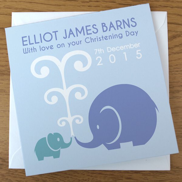 elephant christening card in blue by Doodlebump