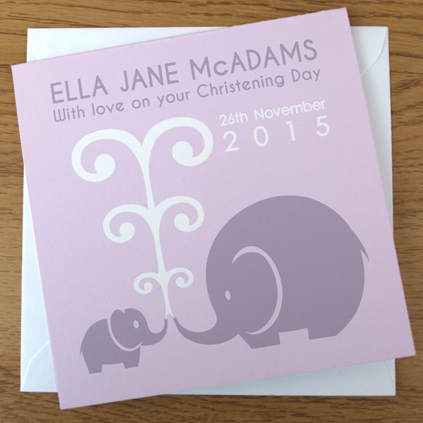 elephant christening card in pink by Doodlebump