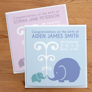 personalised new baby elephant card