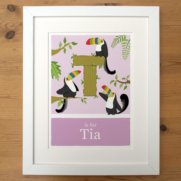 pink toucan print in smooth white frame