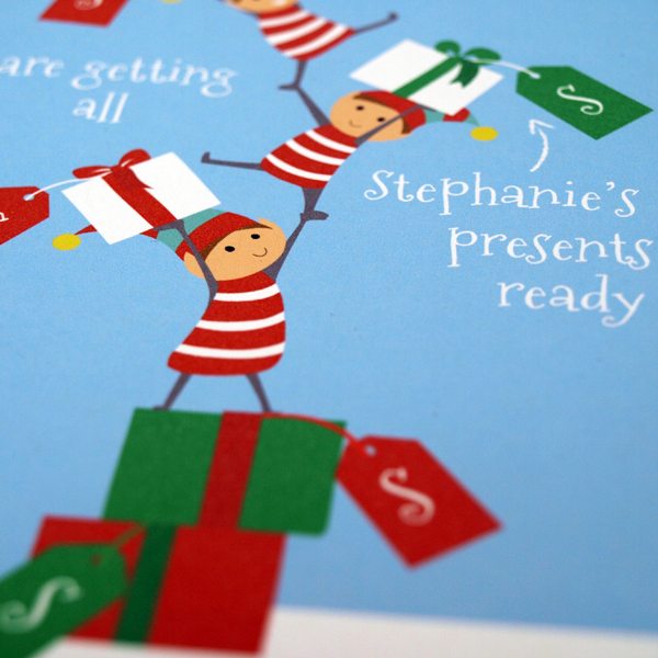 personalised elf christmas card close up