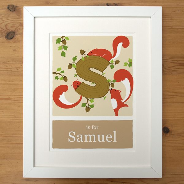 squirrel print in smooth white frame