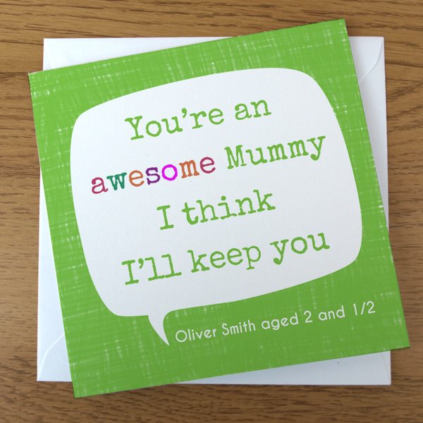 personalised you are awesome mothers day card in green