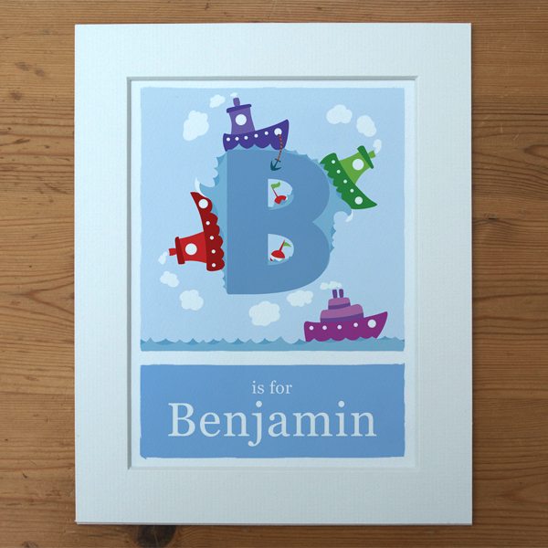 blue mounted boat print