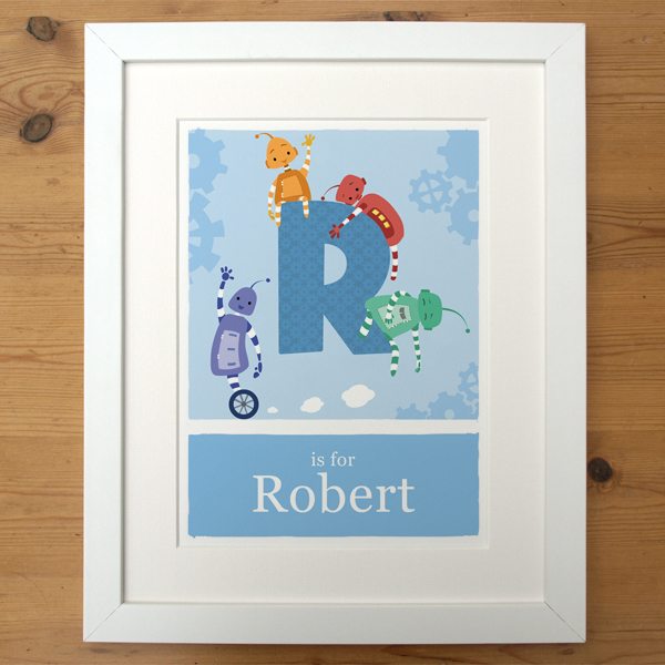 blue-personalised-robot-print-in-smooth-white-frame